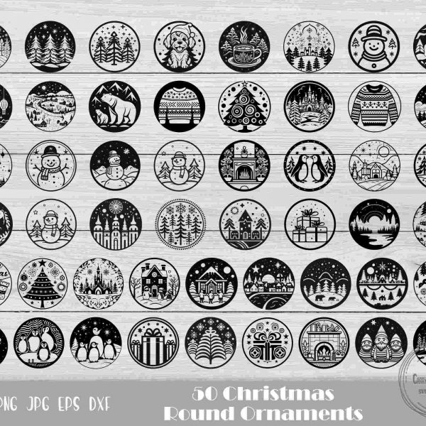 50 Festive Christmas Round SVG Ornaments for Instant Download