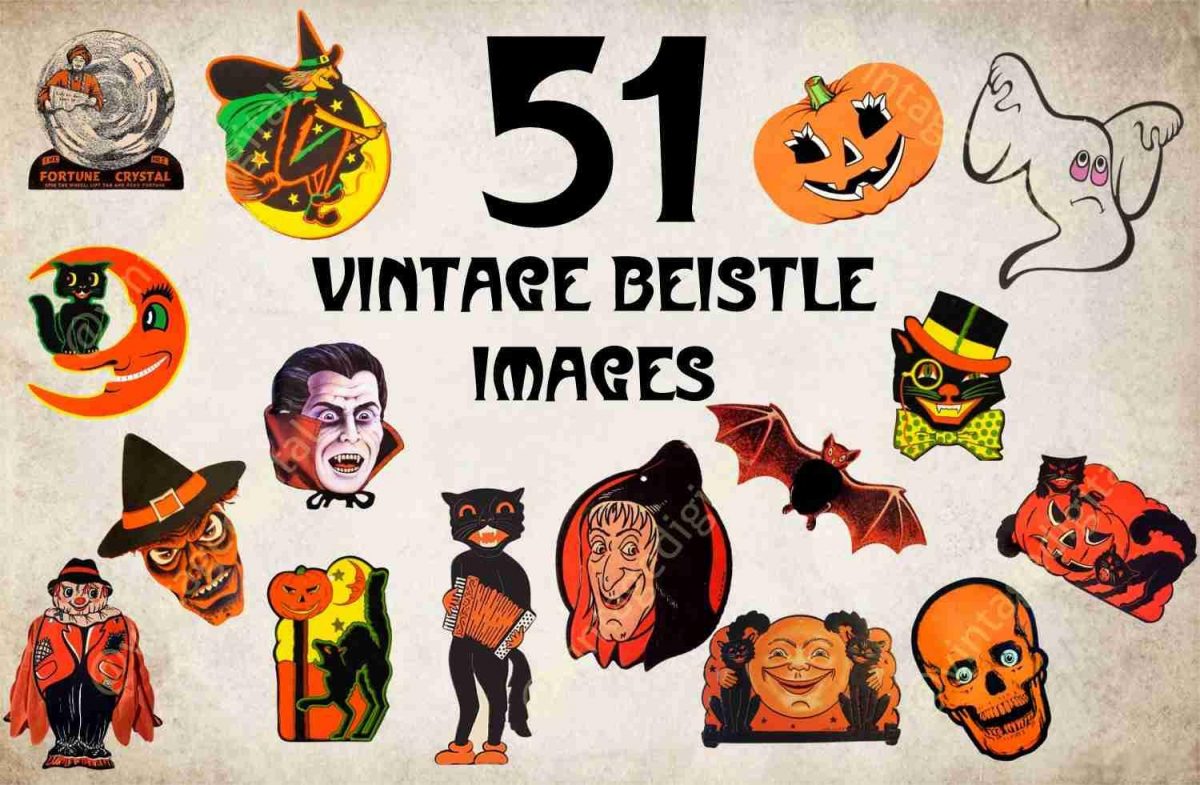 51 Retro Vintage Beistle Halloween SVG PNGs Spooky Clipart Bundle