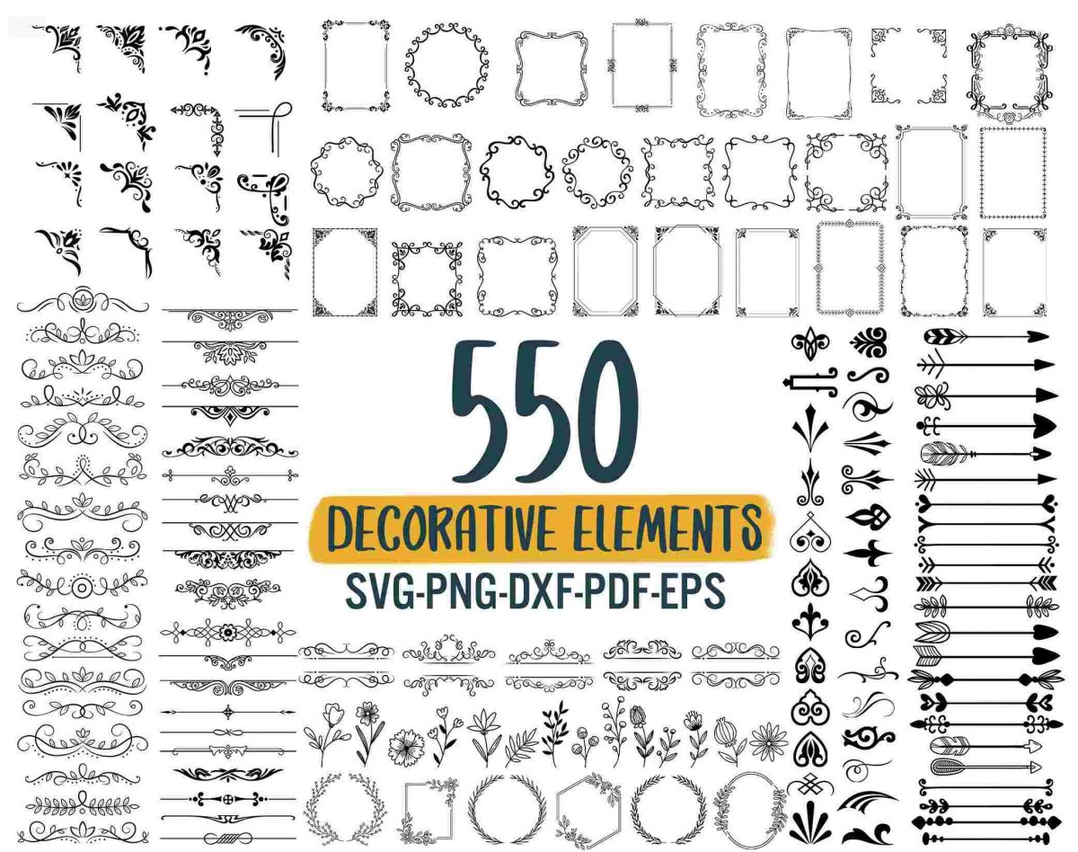 550 Stylish Decor Elements SVG for Text Borders