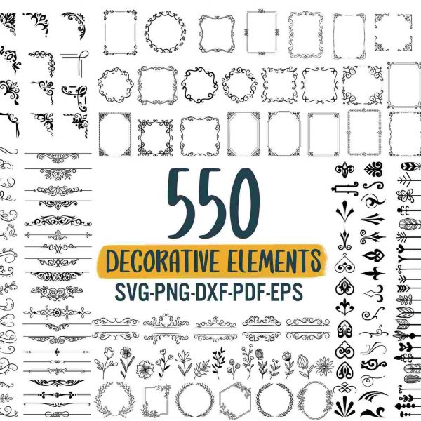 550 Stylish Decor Elements SVG for Text Borders