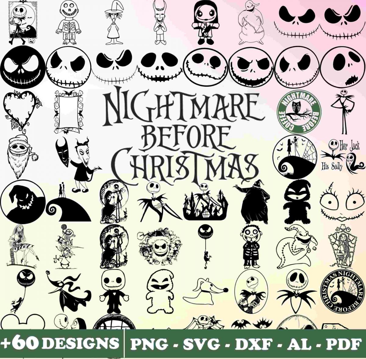 60 Nightmare Before Christmas SVG Bundle Xmas Clipart Cricut Vector