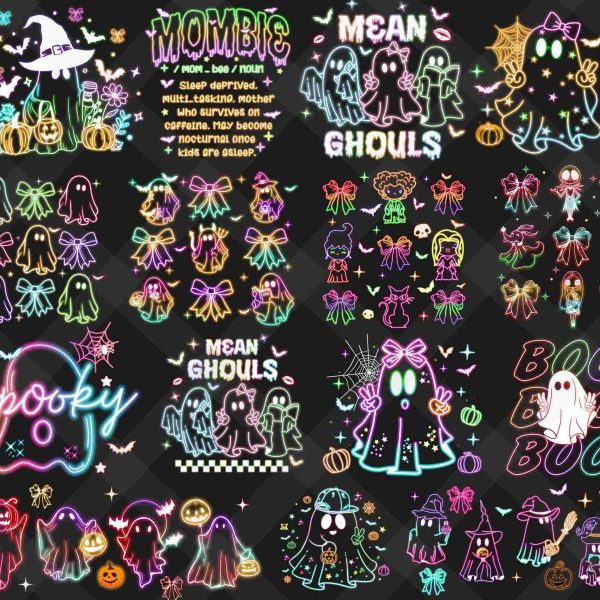 75 Coquette Halloween Neon PNG Designs Ghost Spooky Season Girly Bow