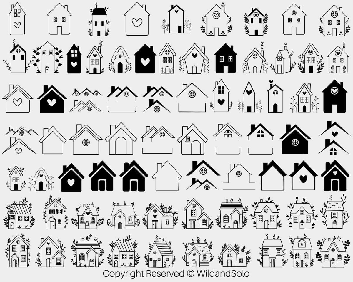 80 Little House Svg Bundle, Roof House Svg, Floral house SVG, Tiny house Svg, House Outline svg, Scandinavian house SVG, cut file for cricut