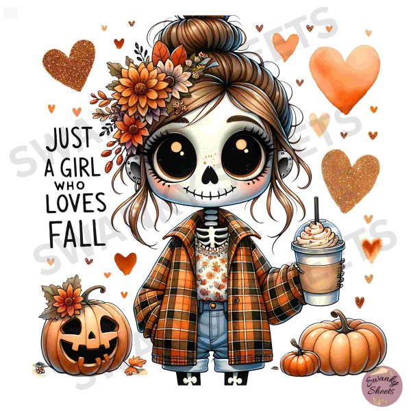 Adorable Autumn Skeleton Girl PNG Cozy Clipart Fall Vibes Design