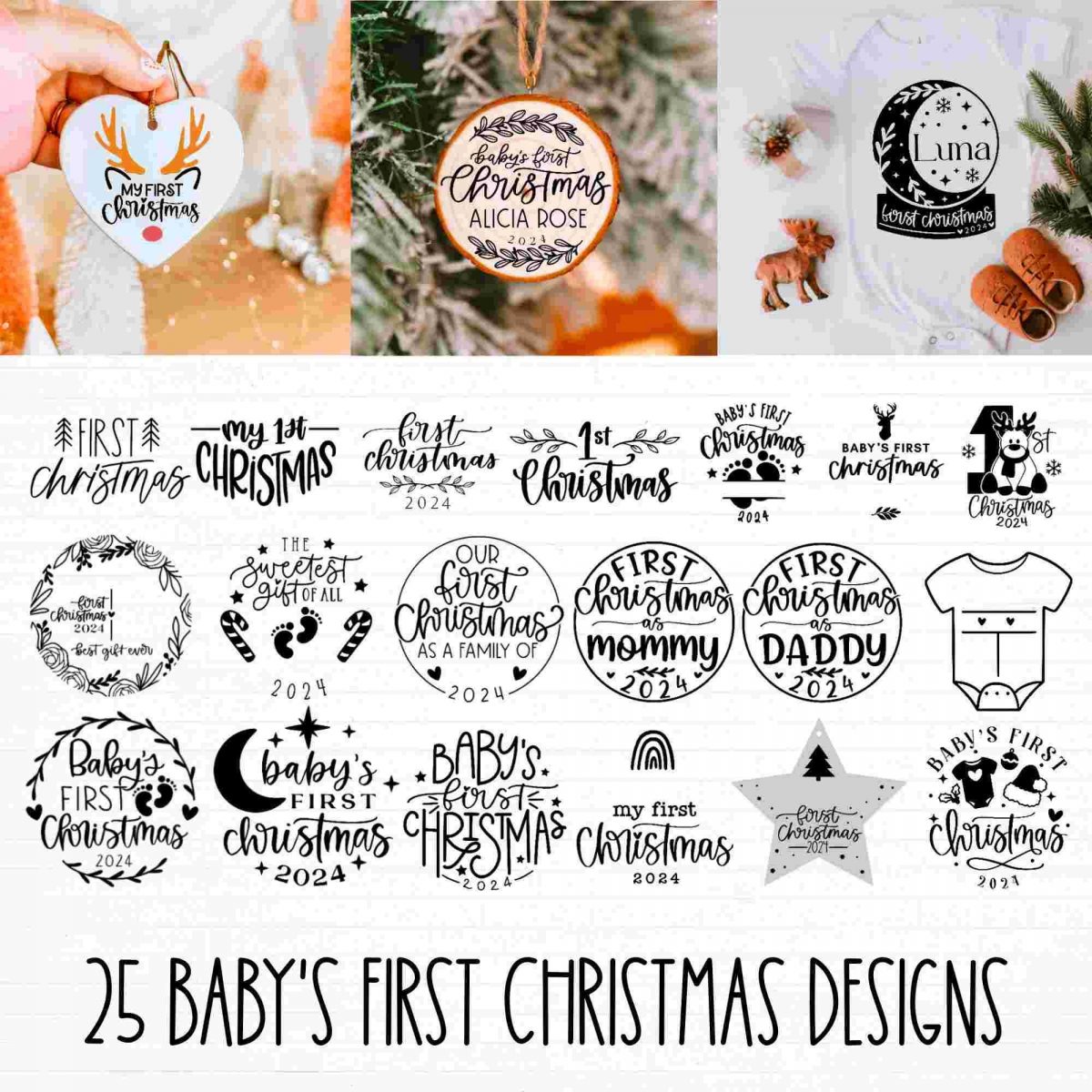 Adorable Babys First Christmas SVG Bundle with Milestone Ornaments