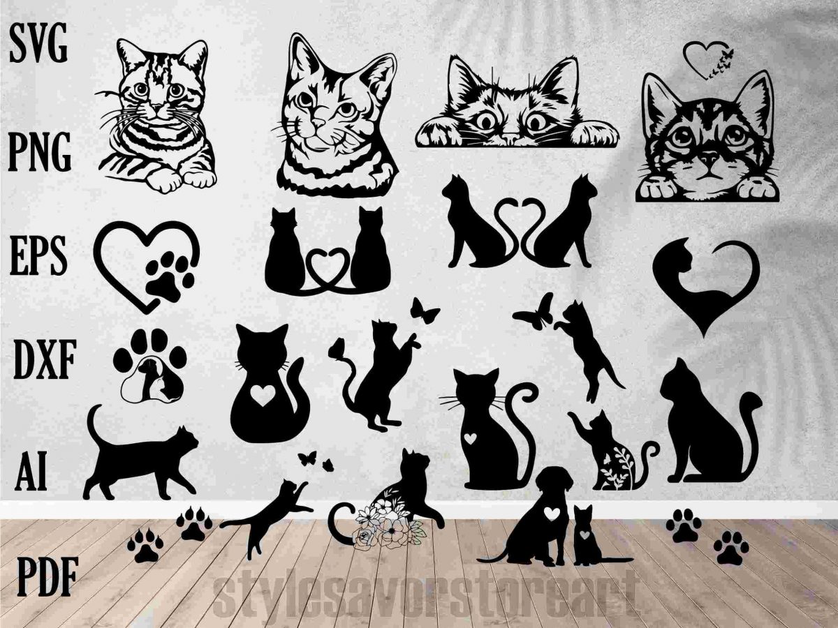 Adorable Cat Silhouettes SVG PNG Files for Pets and Design