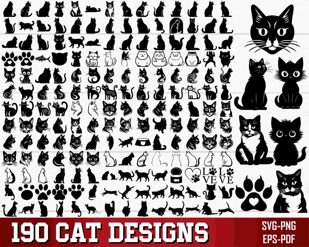 Adorable Cat SVG PNG Bundle Clipart Kitten Silhouette Cricut Files