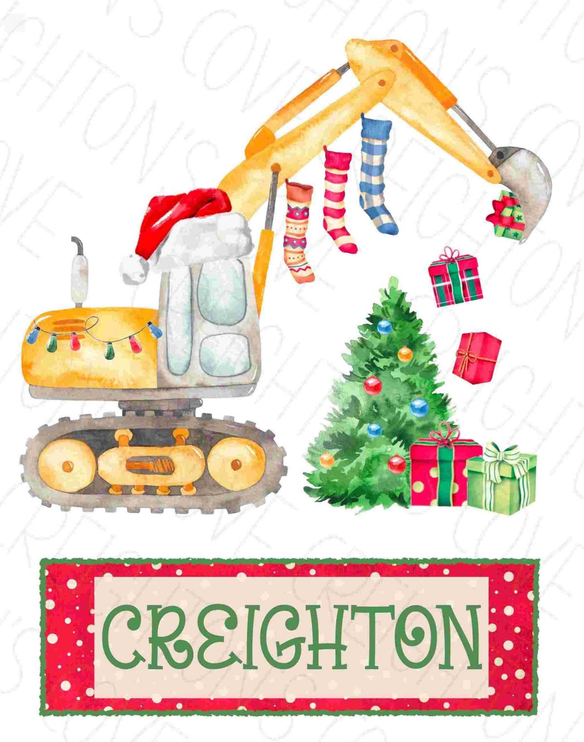 Adorable Christmas Kids Excavator Tree Boy Watercolor Shirt PNG