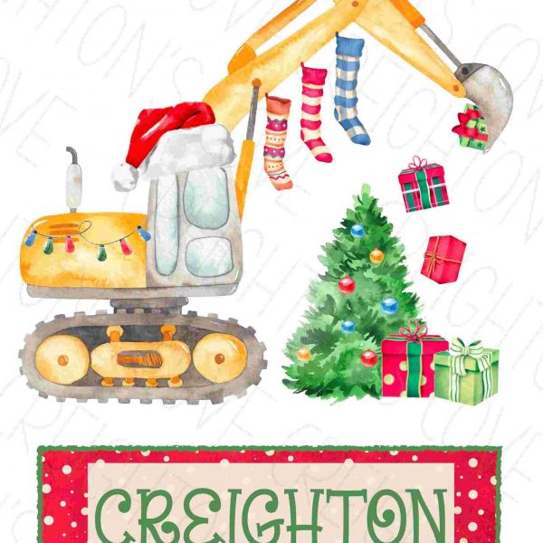 Adorable Christmas Kids Excavator Tree Boy Watercolor Shirt PNG