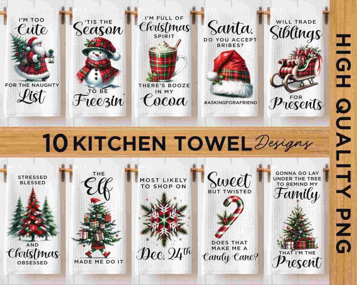 Adorable Christmas Kitchen Towel SVG Designs Festive Tea Towel PNG