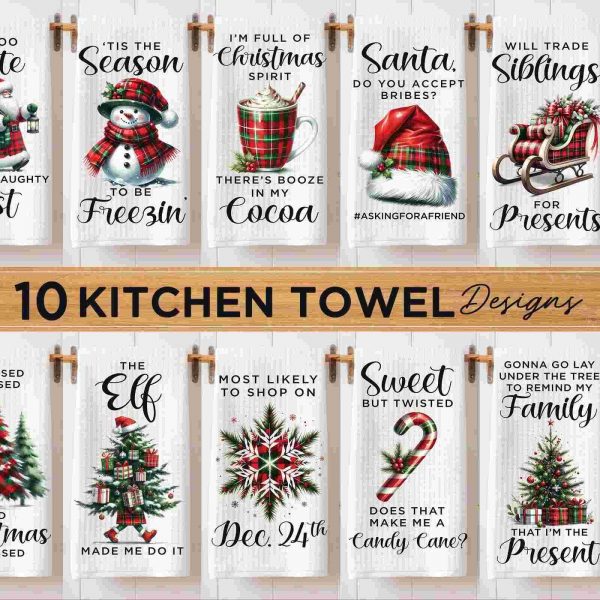 Adorable Christmas Kitchen Towel SVG Designs Festive Tea Towel PNG