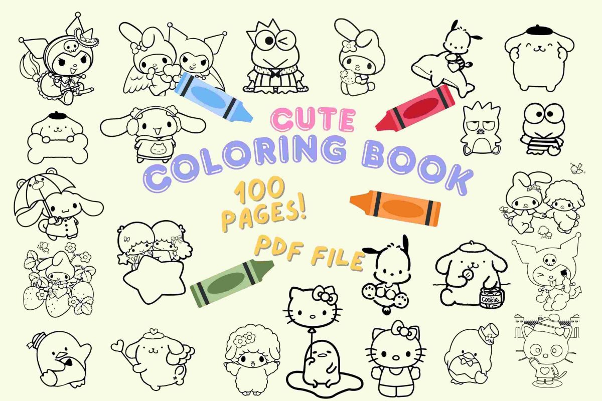 Adorable Coloring Book with Kitty Cinna Ku romi Pom pom and friends