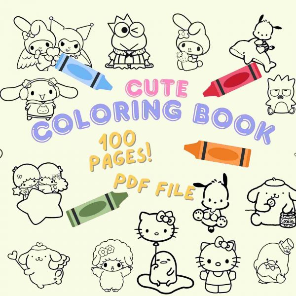 Adorable Coloring Book with Kitty Cinna Ku romi Pom pom and friends