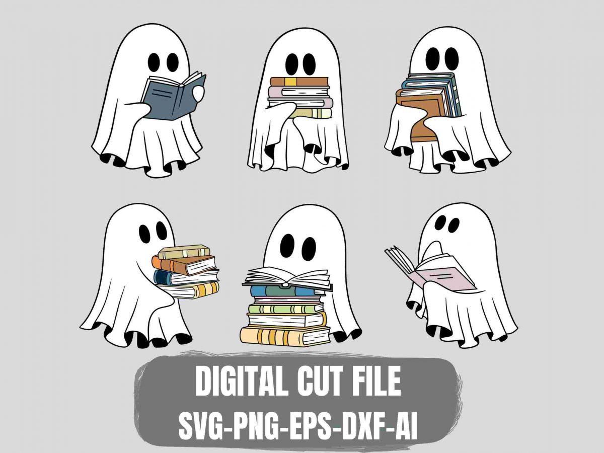 Adorable Ghost Book SVG for Book Lovers Teacher Halloween Design