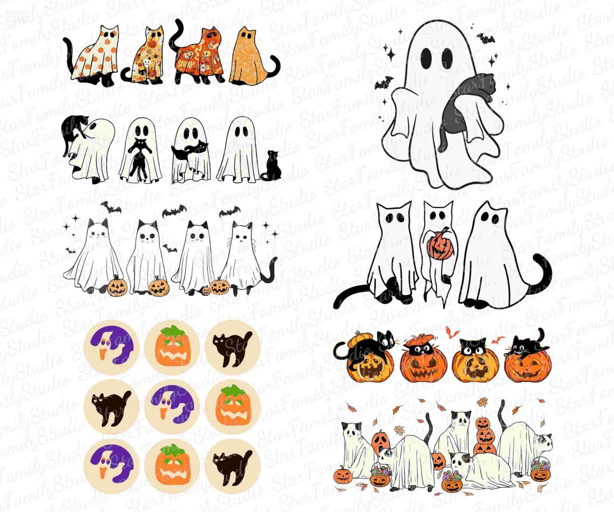 Adorable Ghost Cat Collection SVG PNG for Cat Lovers Halloween Fun