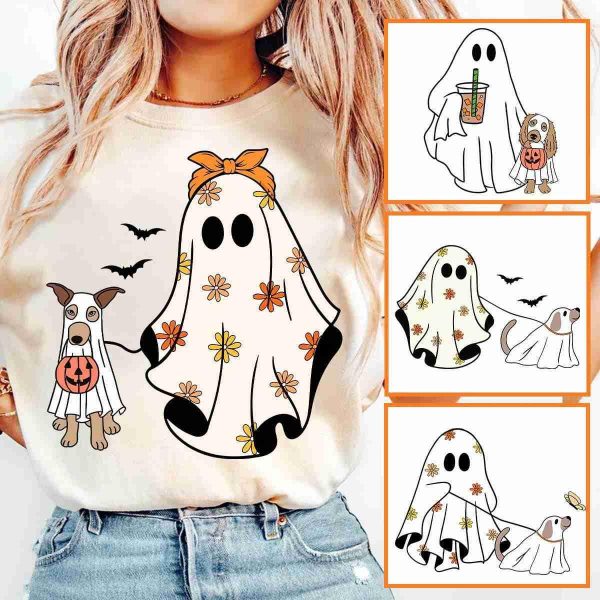 Adorable Ghost Dog SVG Dog Lovers Halloween Gift Spooky Floral Canines