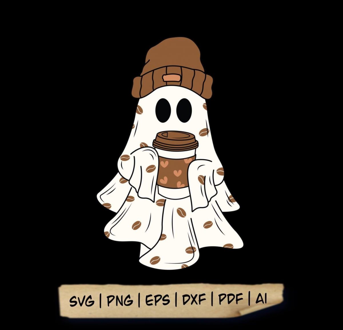 Adorable Ghost Enjoying Coffee SVG Spooky Ice Coffee PNG Halloween