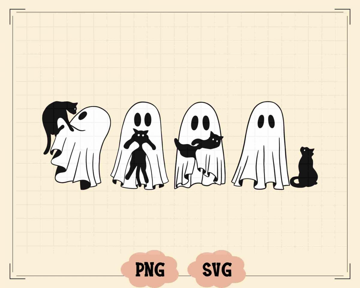 Adorable Ghost Kitties SVG PNG for Halloween Crafts Cricut