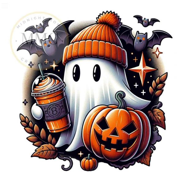 Adorable ghost png Halloween png Coffee png Elegant png Elegant Ghost