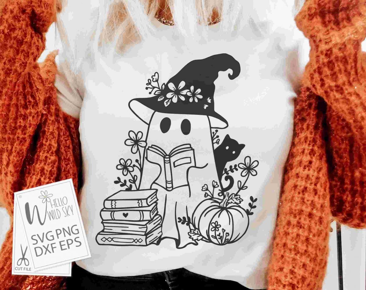 Adorable Ghost PNGs BookLoving Spirits Bookish Halloween SVGs Flower