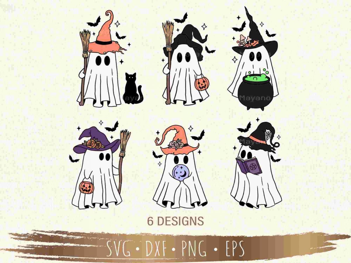 Adorable Ghost Witch SVG Bundle 6 Designs for Halloween Cricut