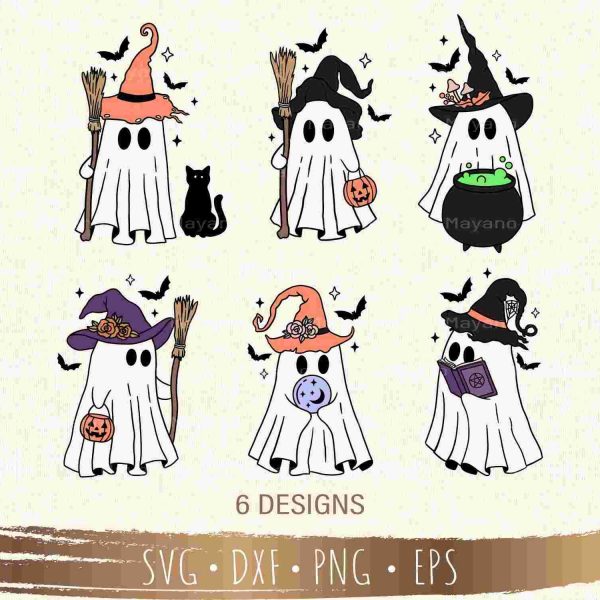 Adorable Ghost Witch SVG Bundle 6 Designs for Halloween Cricut