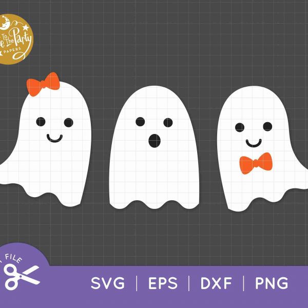 Adorable Ghosts SVG Bundle Boy Girl Bow Halloween Clip Art SVG PNG