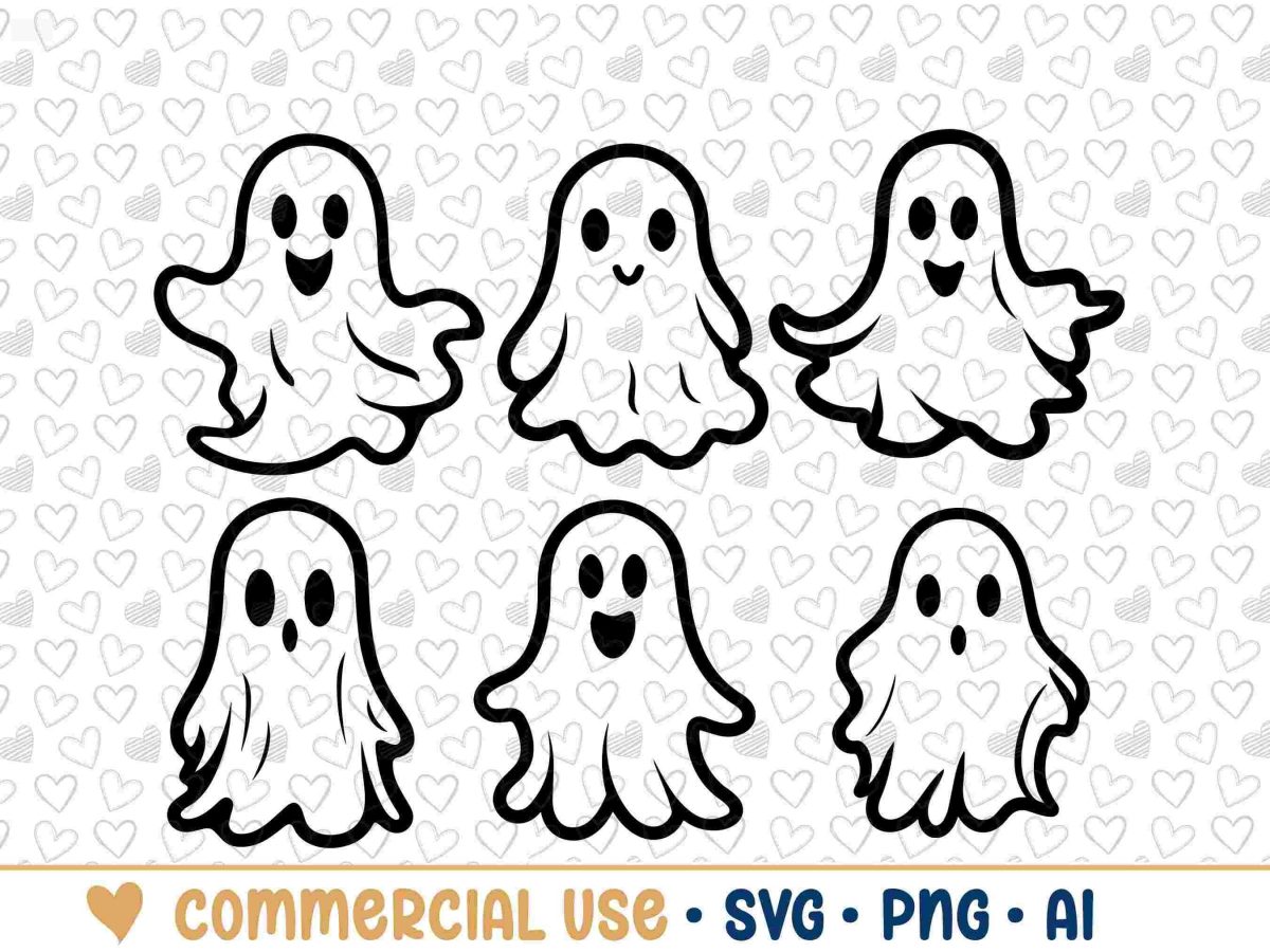 Adorable Ghosts SVG Bundle Silhouettes PNG Vector Commercial Use