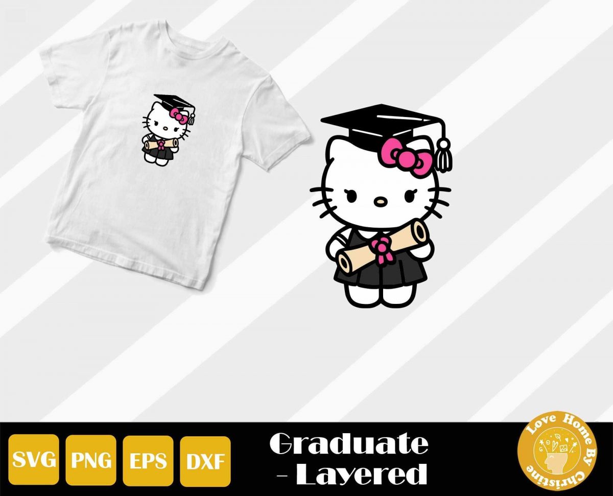 Adorable Girl Graduation Shirt Cap SVG Cute Kitty Clipart Preschool