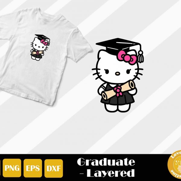 Adorable Girl Graduation Shirt Cap SVG Cute Kitty Clipart Preschool