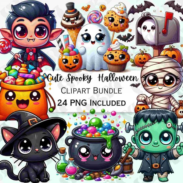 Adorable Halloween Clipart Bundle Spooky Cartoon Graphics Pumpkin