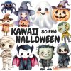 Adorable Halloween Clipart Bundle Watercolor Kawaii SVG PNG Graphics