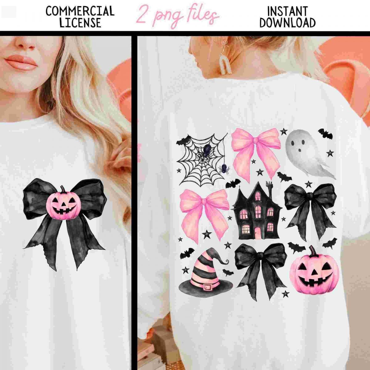 Adorable Halloween PNG with Pink Bows for Kids Spooky Design with