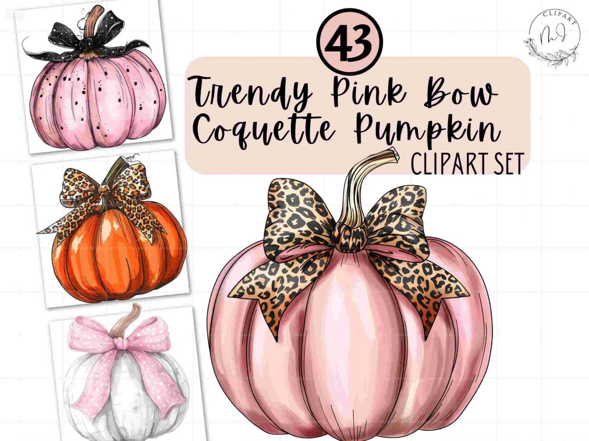 Adorable Halloween Pumpkin Pink Bow SVG Cute Pumpkin Clipart Pretty