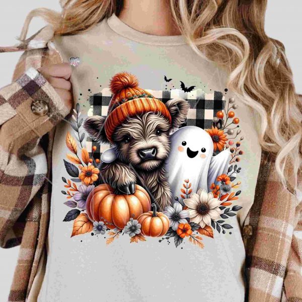 Adorable Highland Cow Ghost SVG for Spooky Autumn Shirt Design