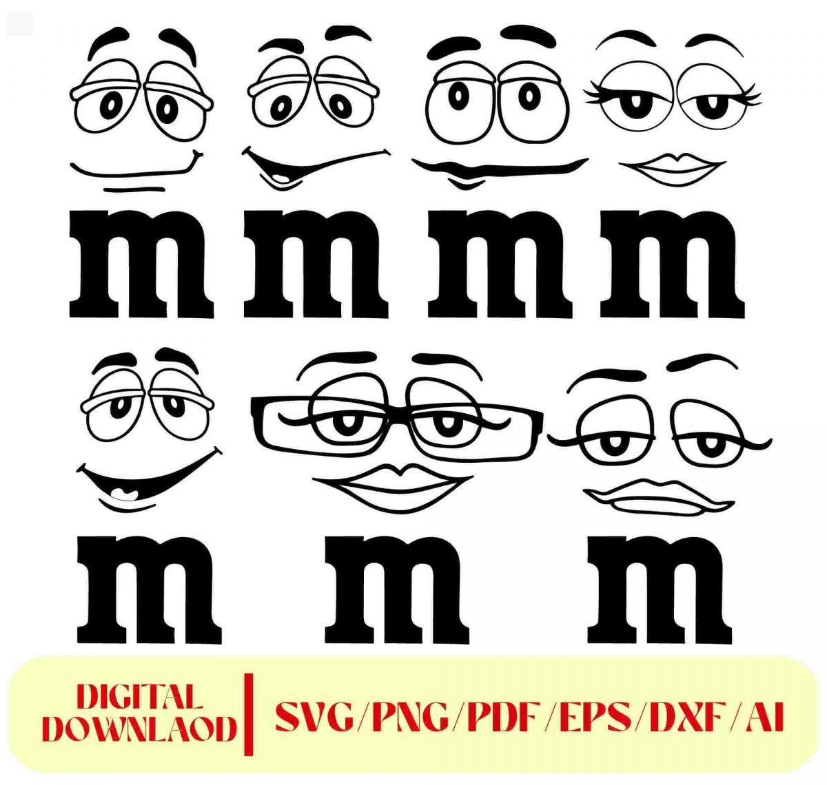 Adorable M Candy Faces Svg in Multiple Formats Tiny M Candy Faces