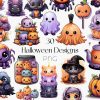 Adorable Pastel Halloween Clipart Bundle Watercolor PNG Kawaii