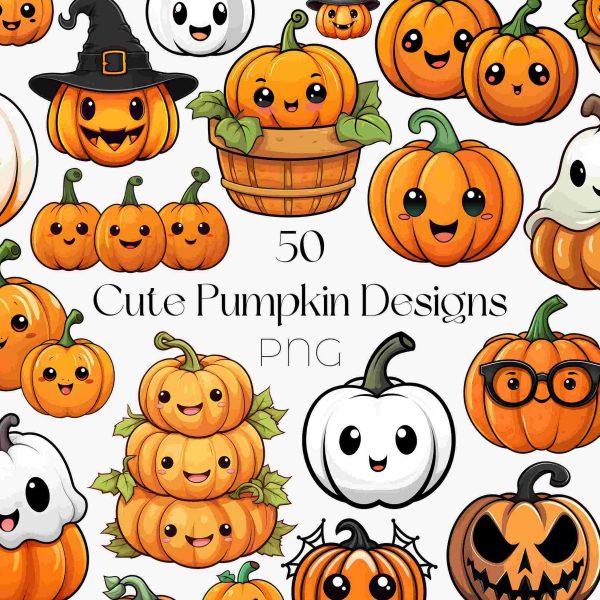 Adorable Pastel Halloween Pumpkin SVG PNG Clipart Bundle