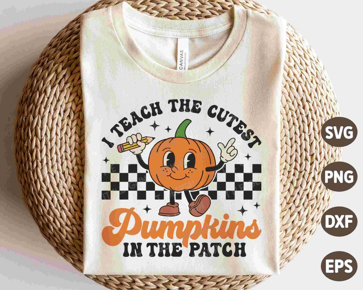 Adorable Pumpkin Teacher SVG Halloween Retro PNG for Fall Shirt