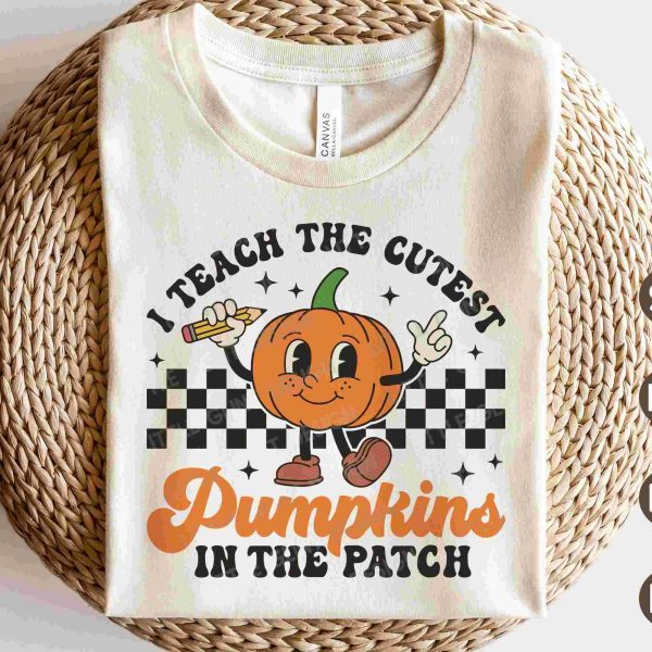 Adorable Pumpkin Teacher SVG Halloween Retro PNG for Fall Shirt