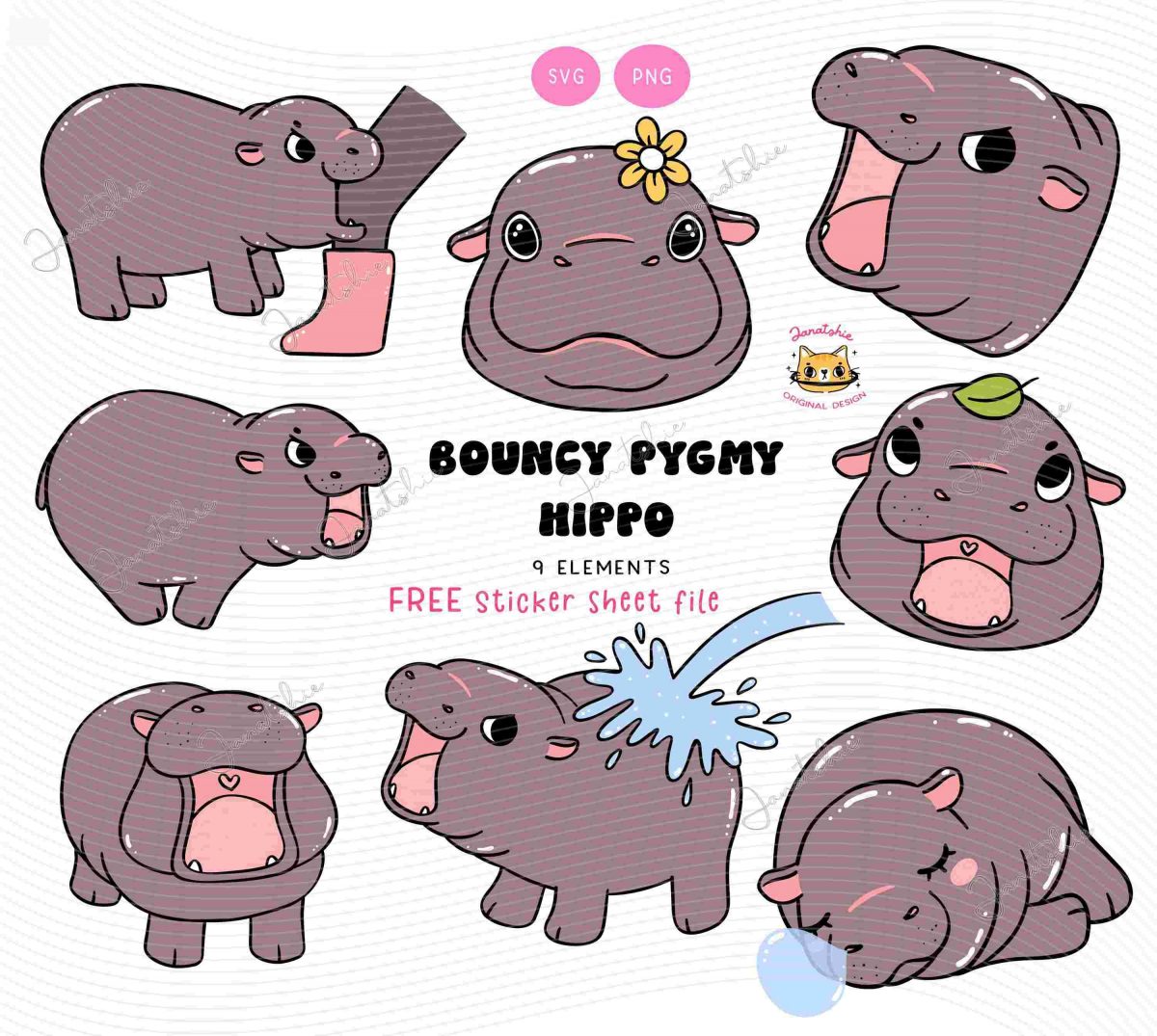 Adorable Pygmy Hippo png Baby Hippo SVG Pygmy Hippo Doodle Moo Deng