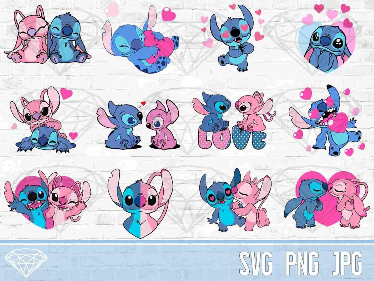 Adorable Stitch Angel Heart SVG PNG Bundle for Valentines Day