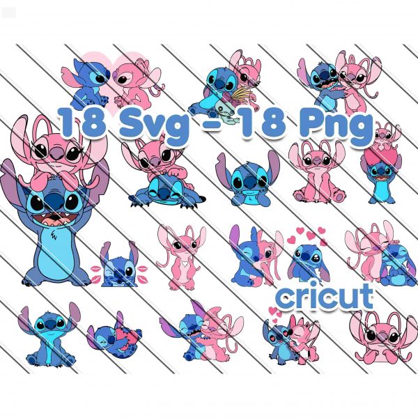 Adorable Stitch Angel SVG Bundle for Love PNG Included