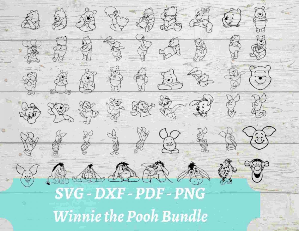 Adorable Winnie the Pooh Characters SVG Laser Cut Design Download