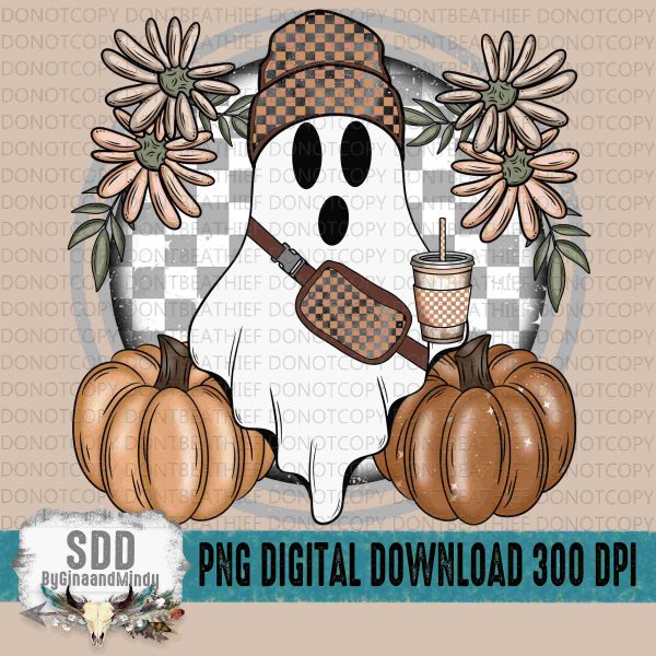 Autumn Checkered Ghost PNG Trendy Pumpkins for Fall Vibes