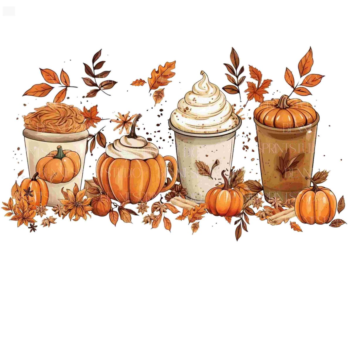 Autumn Coffee SVG Clipart Cozy Drinks Pumpkin Elements Free