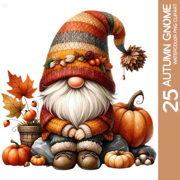 Autumn Gnome Clipart Bundle SVG Fall Pumpkin Watercolor Thanksgiving