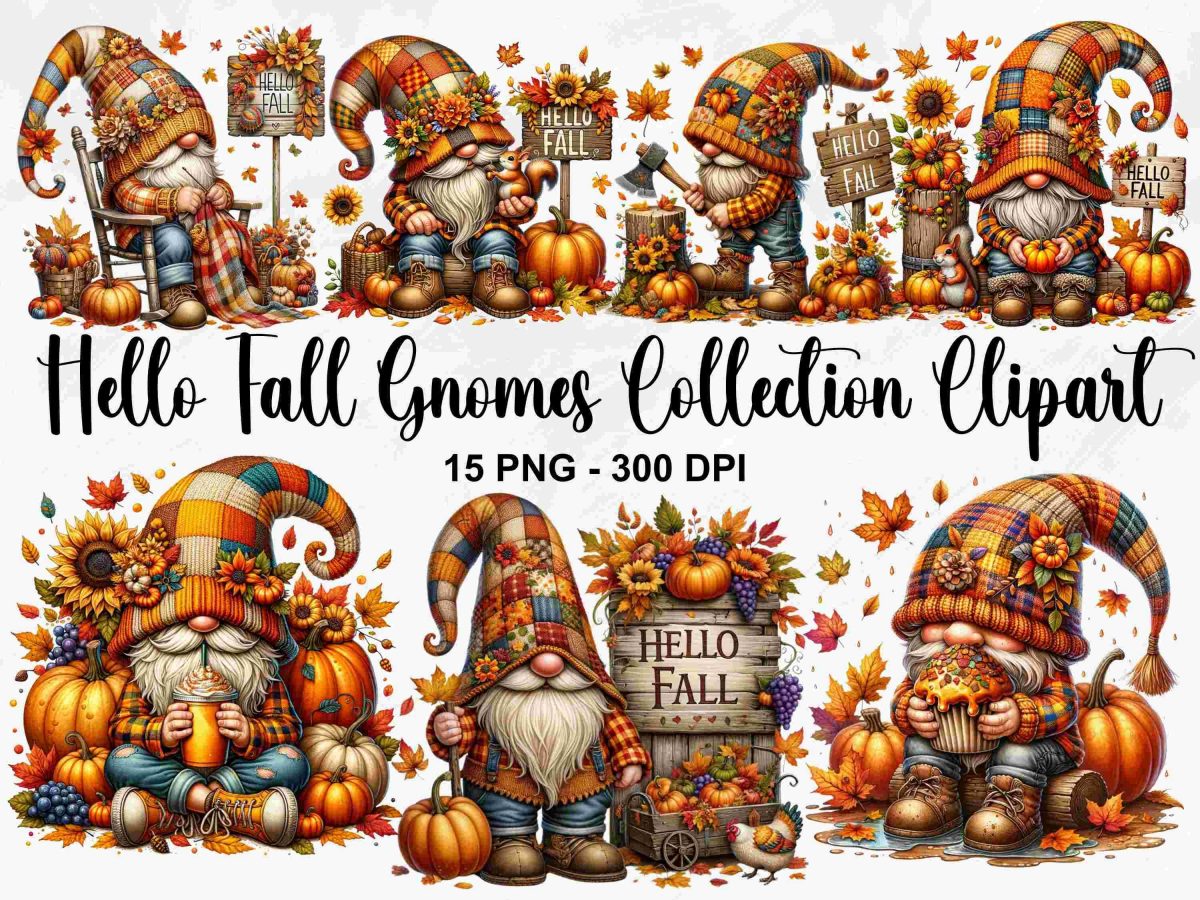 Autumn Gnome Clipart Collection Watercolor Fall Gnomes Pumpkin Spice