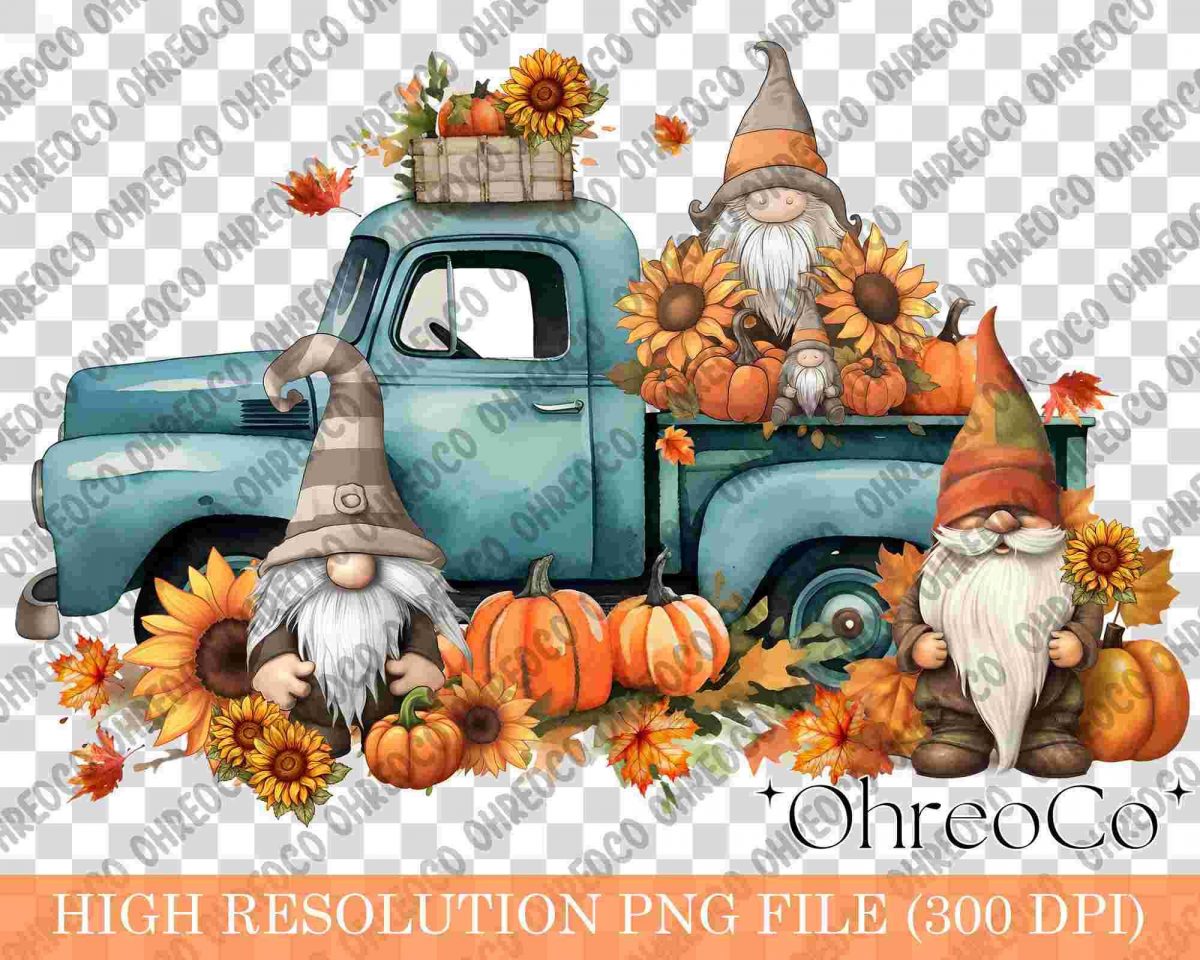 Autumn Gnomes Truck Sunflowers Sublimation Western Fall Pumpkins