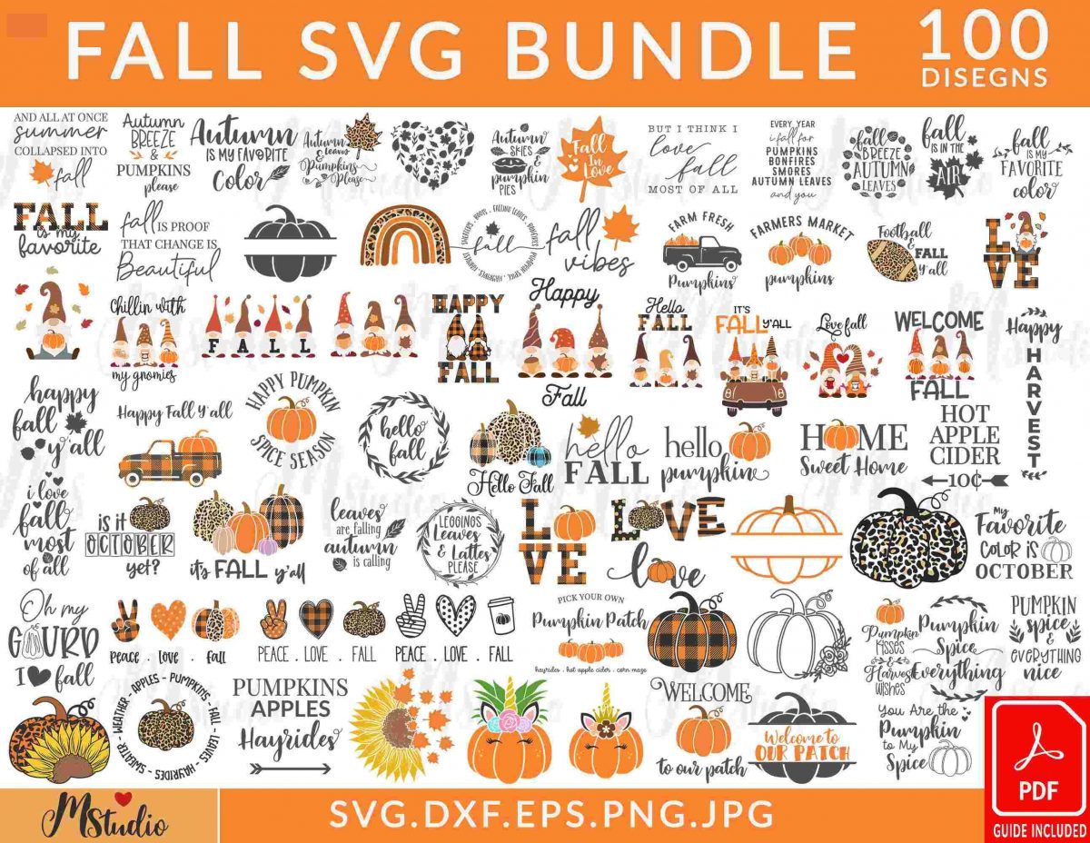 Autumn Happy Fall SVG Bundle Pumpkin Silhouette Cricut Designs PNG